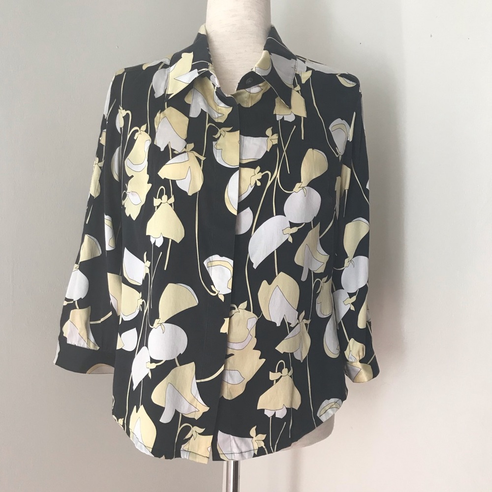 Duncaster Collection Floral Black Yellow Shirt